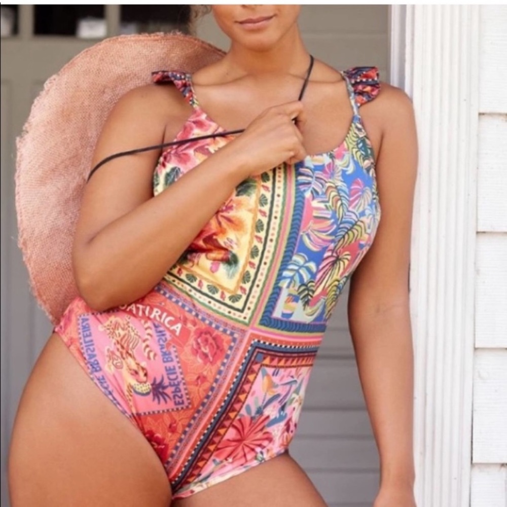 NWT Anthropologie x Farm Rio Lita One-Piece Swimsuit Multiscarf Print